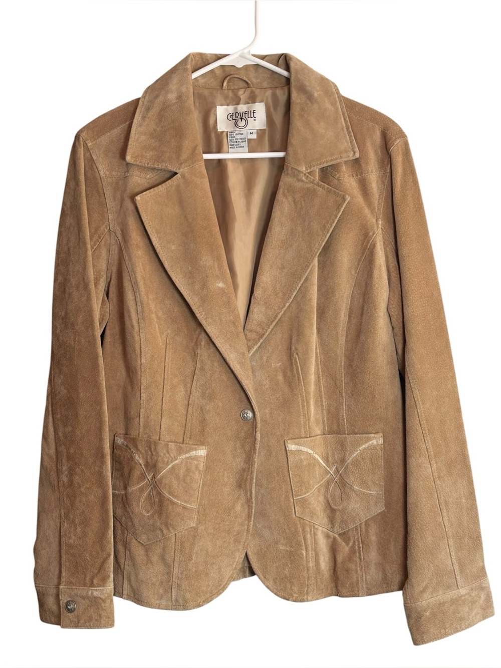 Cervelle Genuine Leather Suede Blazer Jacket Tan Western Embroidered Size Medium - Picture 2 of 9